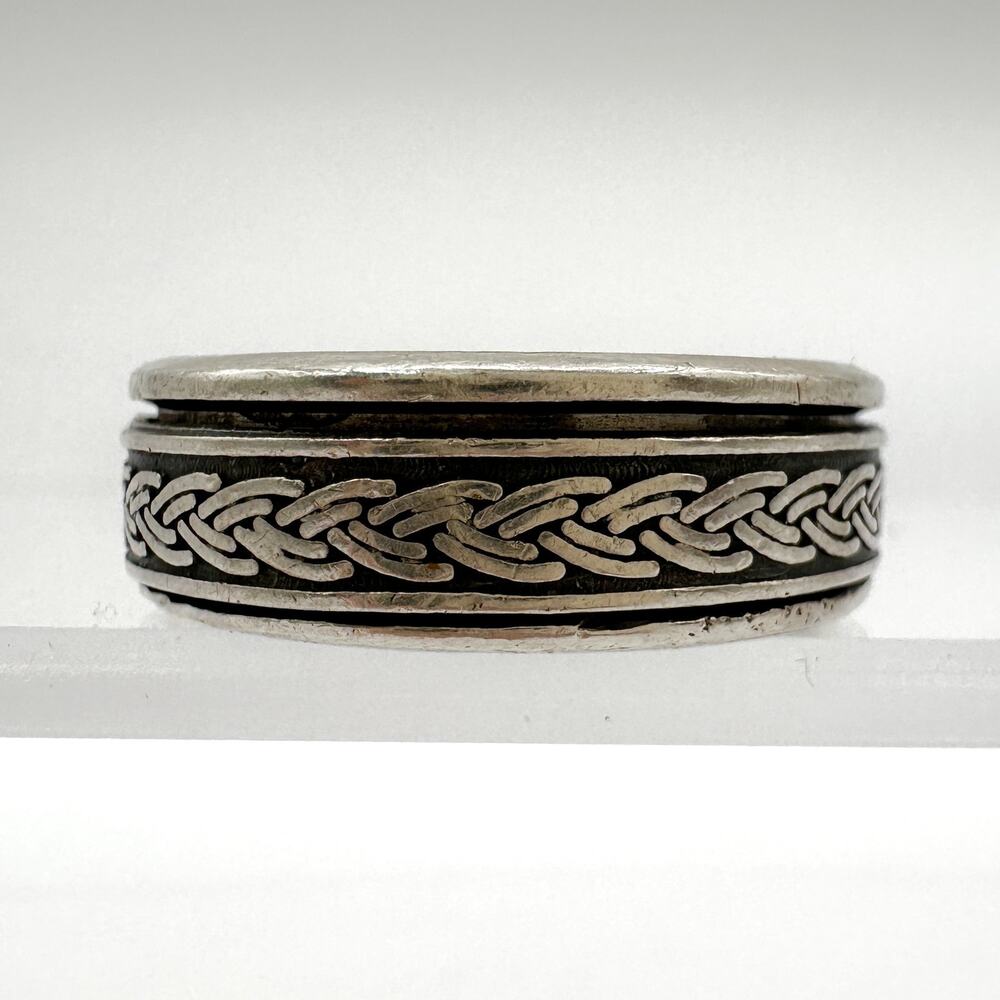 Vtg Mens Celtic Spinner Ring Sterling Silver Braided 90s Fashion 925 Size 10.25 - Picture 7 of 12